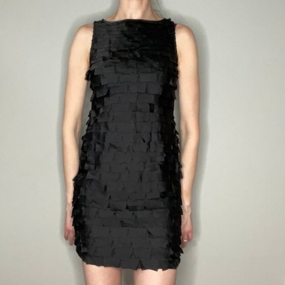 Alfani Black Flapper Style Flutter Front Mini Dress Sleeveless LBD 4
